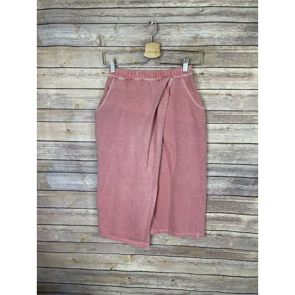 United Arrows NWT XS ? Skirt Faux Wrap Style French Terry Pink Pockets Midi Boho